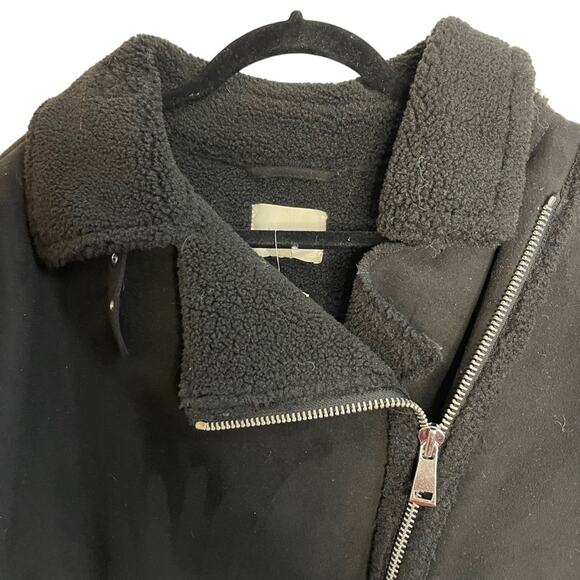 Ann Taylor LOFT Black Faux Suede Aviator Jacket Sz Large NWT - Picture 7 of 11